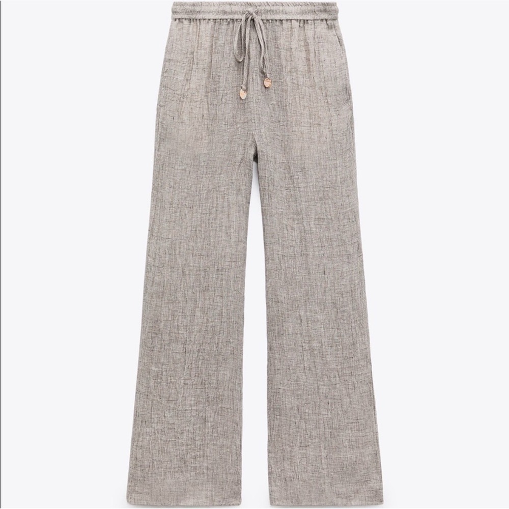 Zara Pants 100% Linen Wide-Leg Neutral Color Pants (item #A21) - Picture 2 of 10